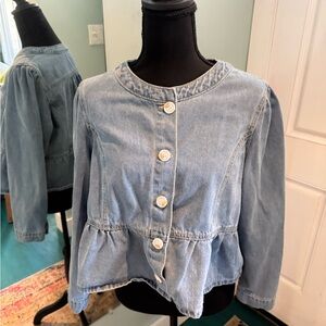 Light Wash Denim Peplum Button Jacket